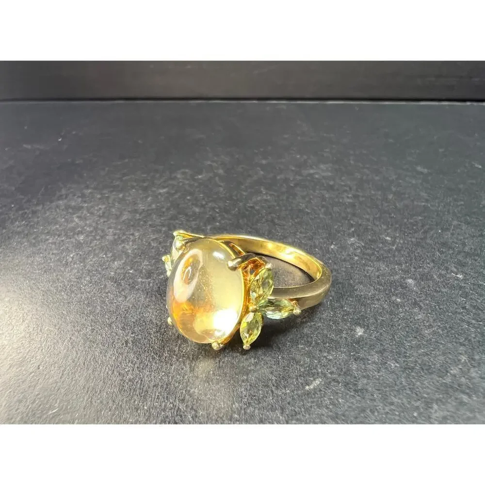 Champagne Quartz & Apatite Vermeil Ring Size 9